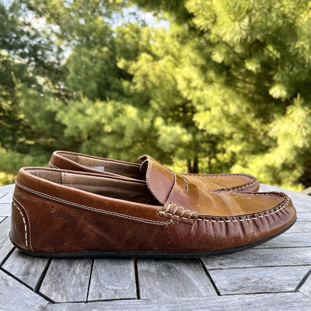 Crevo Barney Driving Mocs Mens Size 11 Brown Leather Penny Loafer Slip-on Shoe